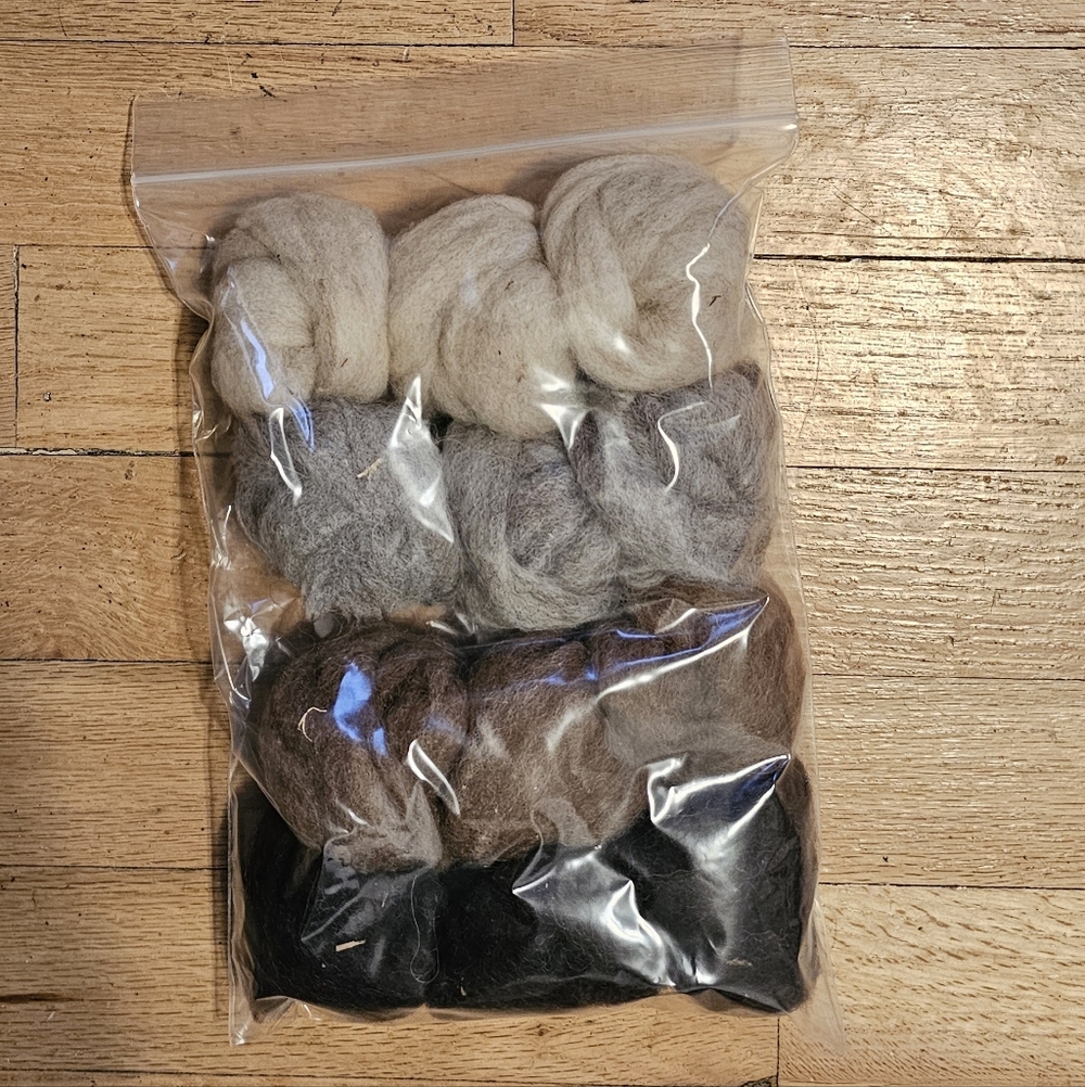 Shetland Black Brown White Grey Colors Wool Roving New 2 Ounces Per Bag